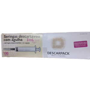 Seringa Descartável 3ml AG 25×0,7 Slip Caixa 100 Unidades – Descarpack