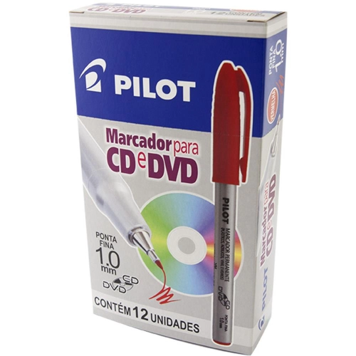 Caneta CD DVD Vermelha 1.0 Caixa 12 Unidades – Pilot