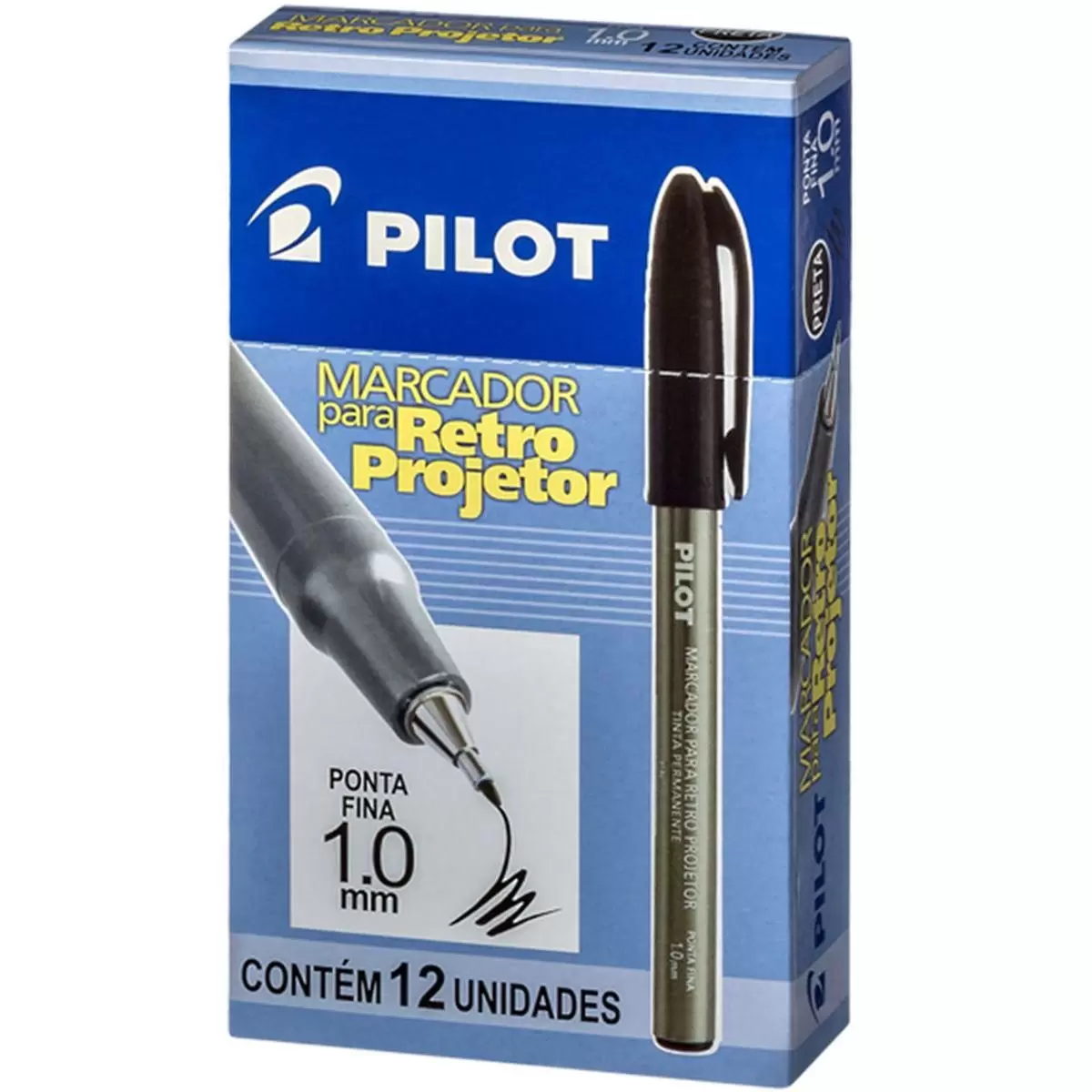 Caneta Retroprojetor Preta 1.0 Caixa 12 Unidades – Pilot