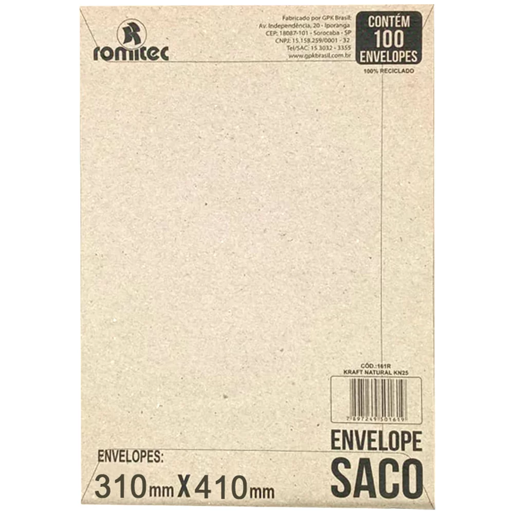 Envelope 31×41 Kraft Natural 100 Unidades – Romitec