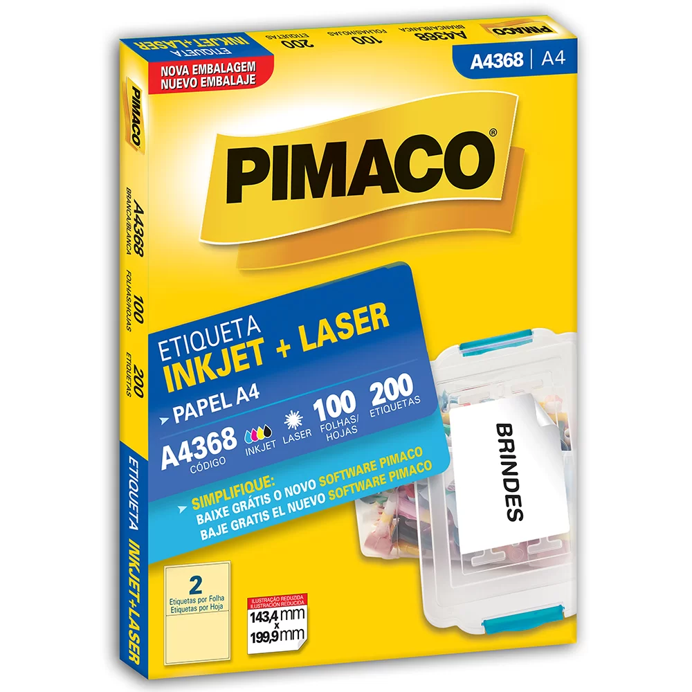 Etiqueta Laser/Inkjet 143,4×199,9mm 2 Etiquetas por Folha – Pimaco