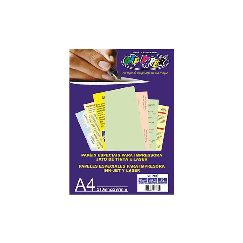 Papel Vergê 180g A4 Verde Caixa 50 Folhas – Off Paper