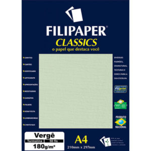 Papel Vergê A4 Verde Turmalina 180g/m2 210x297mm 50 Folhas – Filipaper