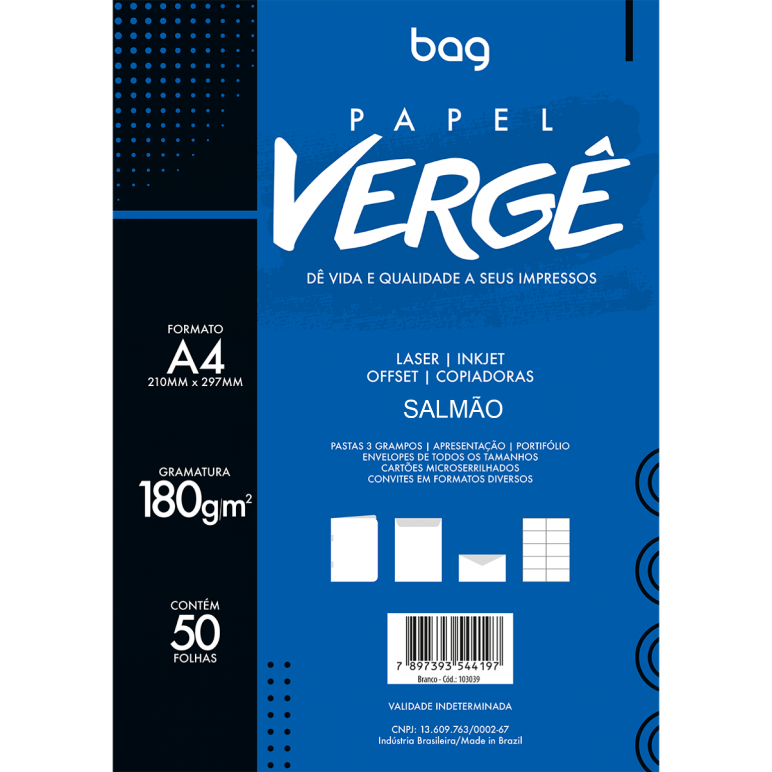 Papel Vergê Salmão A4 180g 50 Folhas Bag Brasil Shopping 3743