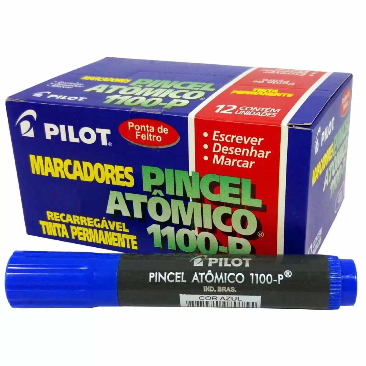 Pincel Atômico 1100-p Recarregável Azul / Preto / Vermelho Caixa 12 Unidades – Pilot
